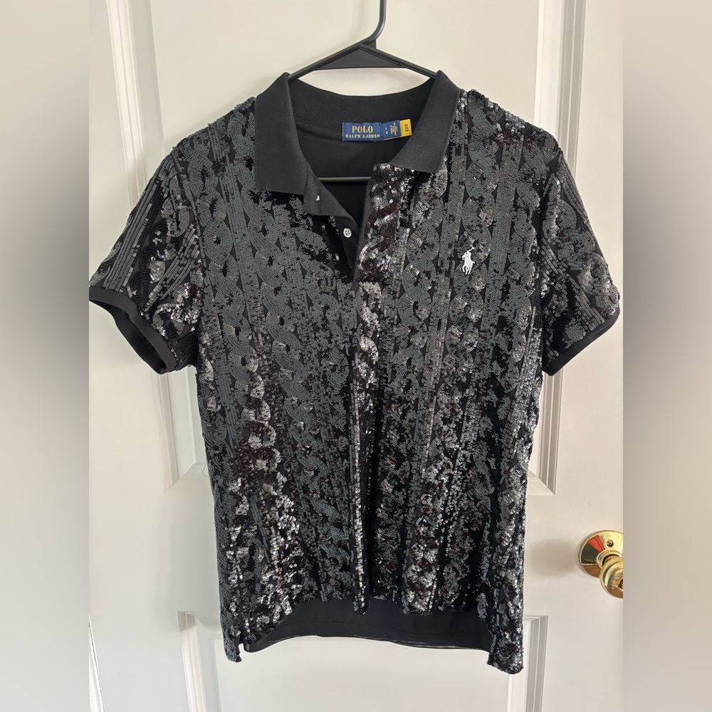 Polo Ralph Lauren Black Sequin Top large